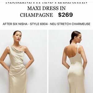 Dessy - After Six Champagne One-Shoulder Charmeuse Maxi Dress